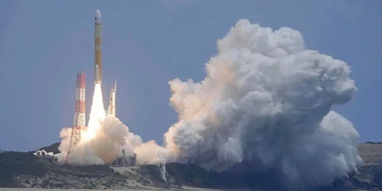 Japan’s H3 rocket with satellite Daichi 4 lifts off the launch pad in Tanegashima Space Center, Tanegashima, Kagoshima prefecture, southern Japan, Monday, July 1, 2024. Japan’s space agency on Monday launched the new flagship H3 rocket carrying an upgraded observation satellite for disaster response and security.(Kyodo News via AP)ASSOCIATED PRESS