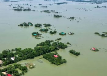 An aerial view shows deluged land after floods in Bangladesh's Sylhet district on June 21 (Munir uz zaman)/AFP