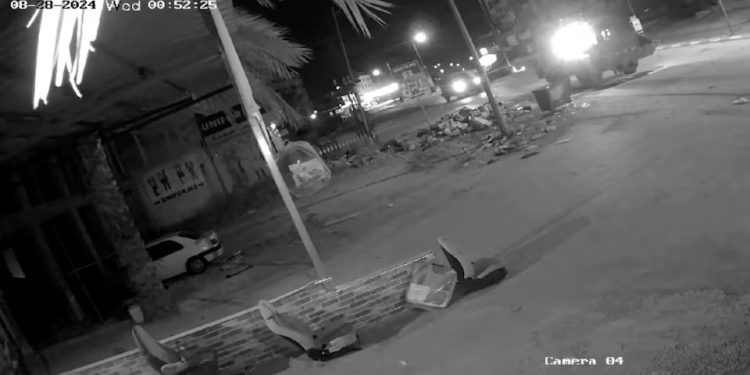 Closed-circuit television footage shows Israeli military vehicles travelling along a road as they operate in Jenin, in the Israeli-occupied West Bank, August 28, 2024 in this screengrab obtained from a social media video. Social Media/via REUTERS