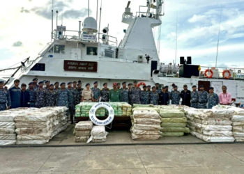 India's coast guard says they seized their biggest haul of illicit drugs when they stopped a fishing boat smuggling 5.5 tonnes of methamphetamine from Myanmar (-) (-/India's Ministry of Defence/AFP)