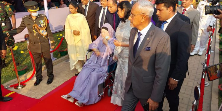 Khaleda Zia joins Armed Forces Day event at Senakunja