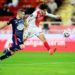 Maghnes Akliouche (R) smashes home Monaco's third goal against Brest (Valery HACHE)