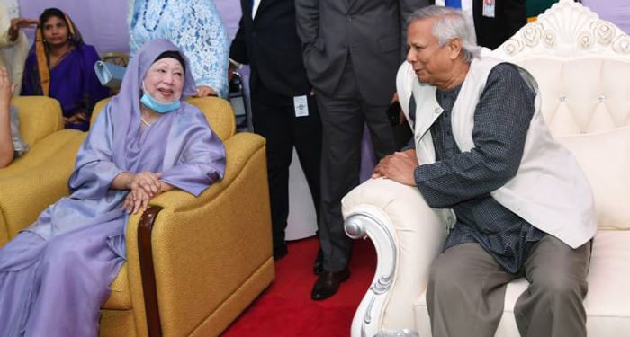 Prof Yunus exchanges greetings with Khaleda Zia