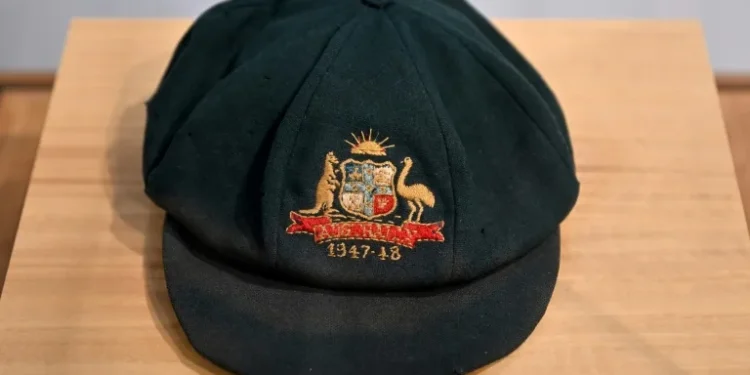 The cap worn by Australian cricket legend Don Bradman sold at auction on Tuesday (Saeed KHAN)