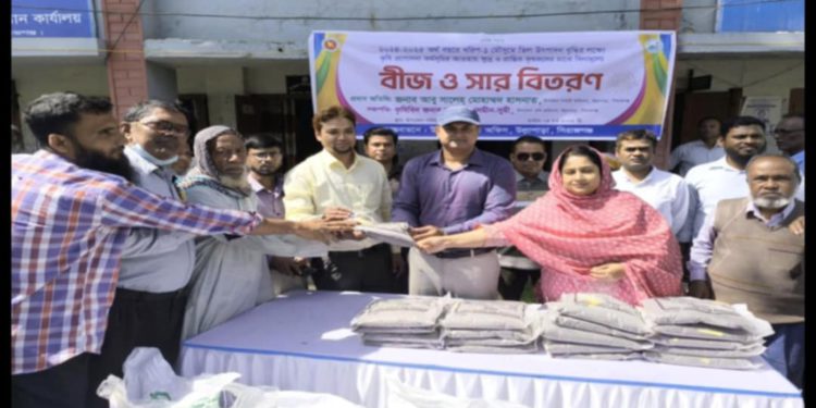Free sesame seeds and fertilizers distributed among farmers in Ullapara
